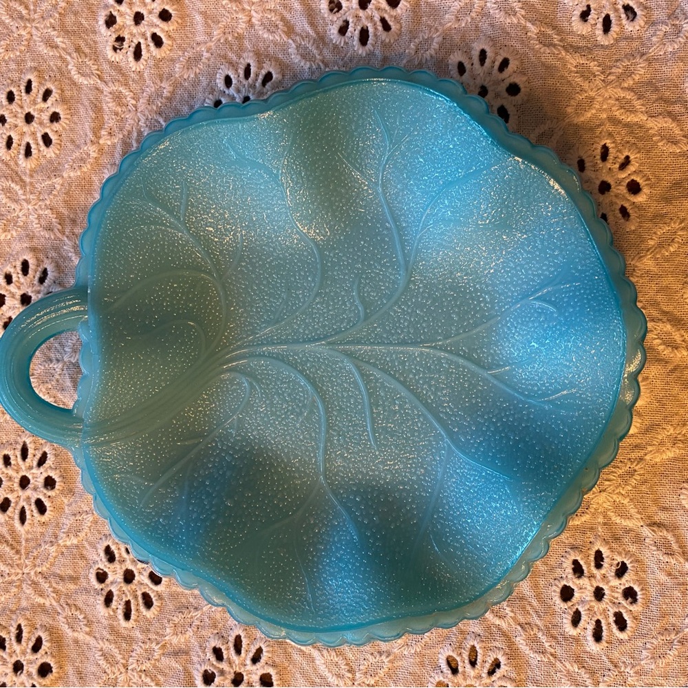 Vintage Portieux Vallerysthal Blue Milk Glass Plate